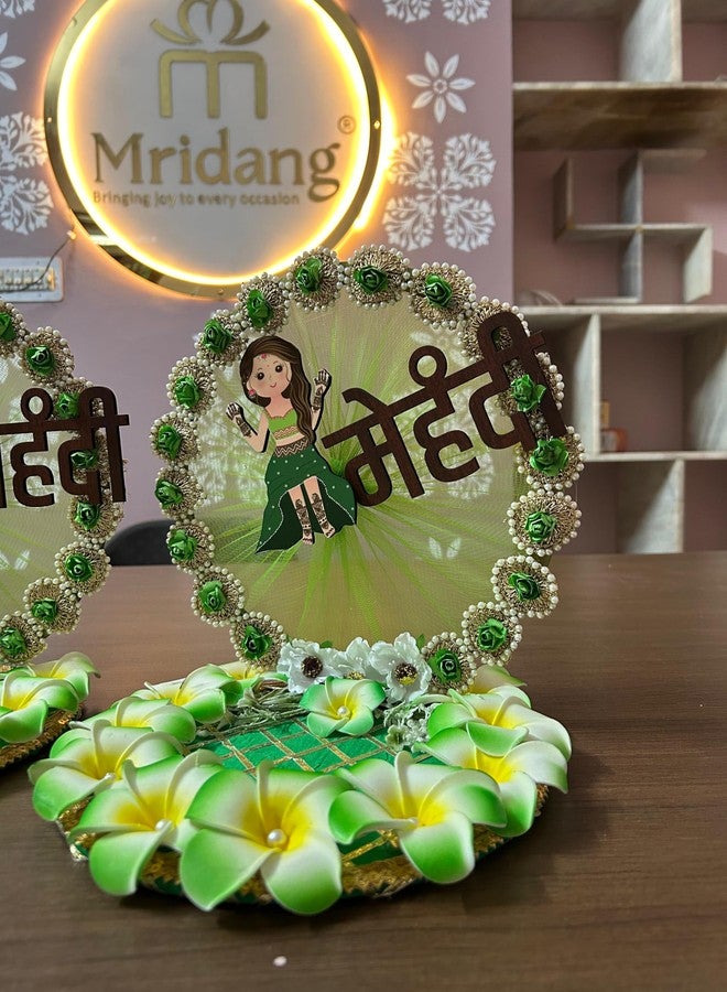 Mridang Acrylic Decorative Mehendi Plates Round Platter Holder Tray - Ideal for Mehendi Ceremony, Decorative Plates for Bride and Groom, Marriage Functions(SMALL SIZE) - Image 2